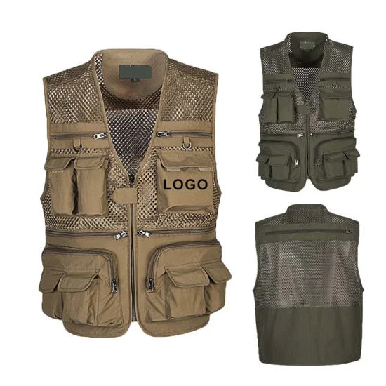 Gilet pour hommes personnalisés Manteau d'équipement palmé Photographe d'été Gilet Outil De nombreuses poches de travail en maille Veste sans manches Gilet Homme