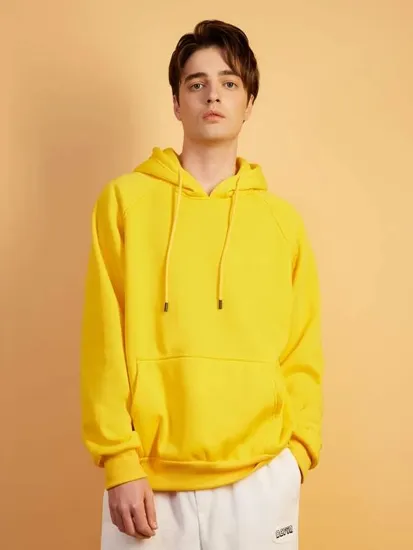 Custom Men' S Vêtements Fleece Casual Wear Hoody Couleur Marron Café Hoodies pour Hommes Guys Cordon Solide Poche Kangourou Sweat à Capuche