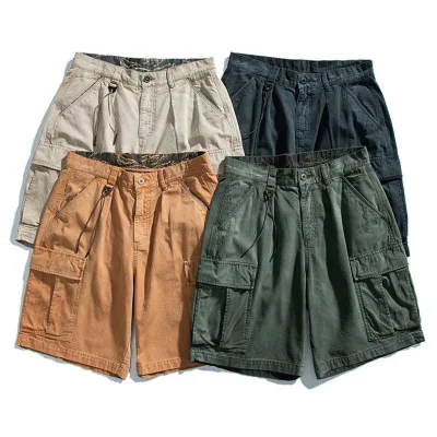 Pur coton été hommes Cargo Shorts garçons décontracté poche Streetwear grande taille mâle Long Bermuda Shorts